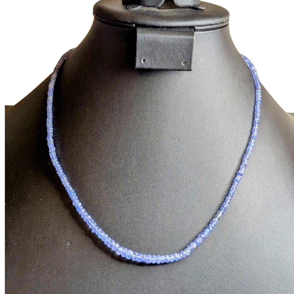 925 Sterling Silver Genuine Beaded Natural Tanzanite 18"-20" Necklace